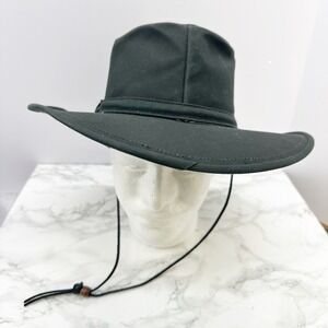 The Australian Outback Collection Drover Hat Mens M Black Oilcoth 8101 Vtg USA